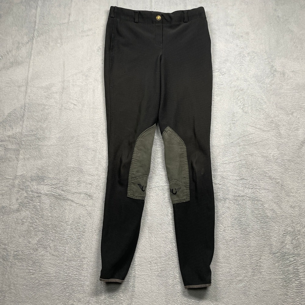 Irideon Riding Breeches Women 26 Charcoal Gray Ribbed Knee Patch Equestrian